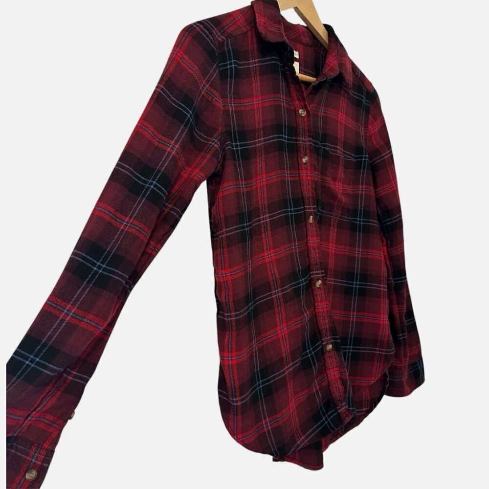 3/$18✨American Eagle Womens S Red Plaid Long Sleeve Collared Soft Button Flannel - Picture 2 of 3
